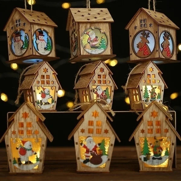 Handmade Hanging Decorations !, LED Wooden Christmas House Ornament!, Handmade Christmas Glow Perfect for Windows & Trees!, Festive Fun for Kids & Adults