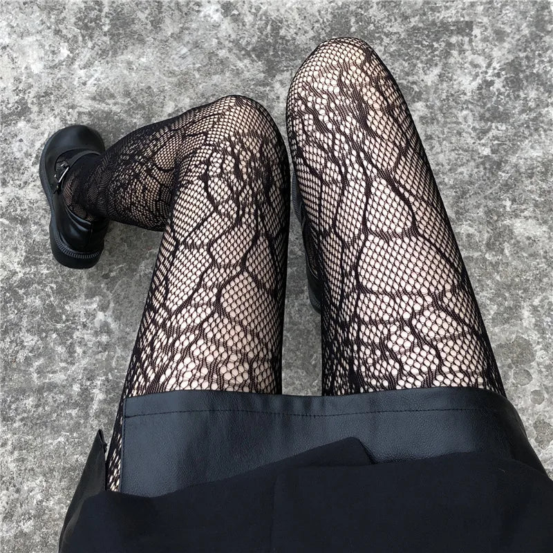 Spring Summer Thin Party Club Pantyhose Dark Hollowed Out Fishnet Stockings Women Gothic Spider Web Fish Net Black Silk Tights