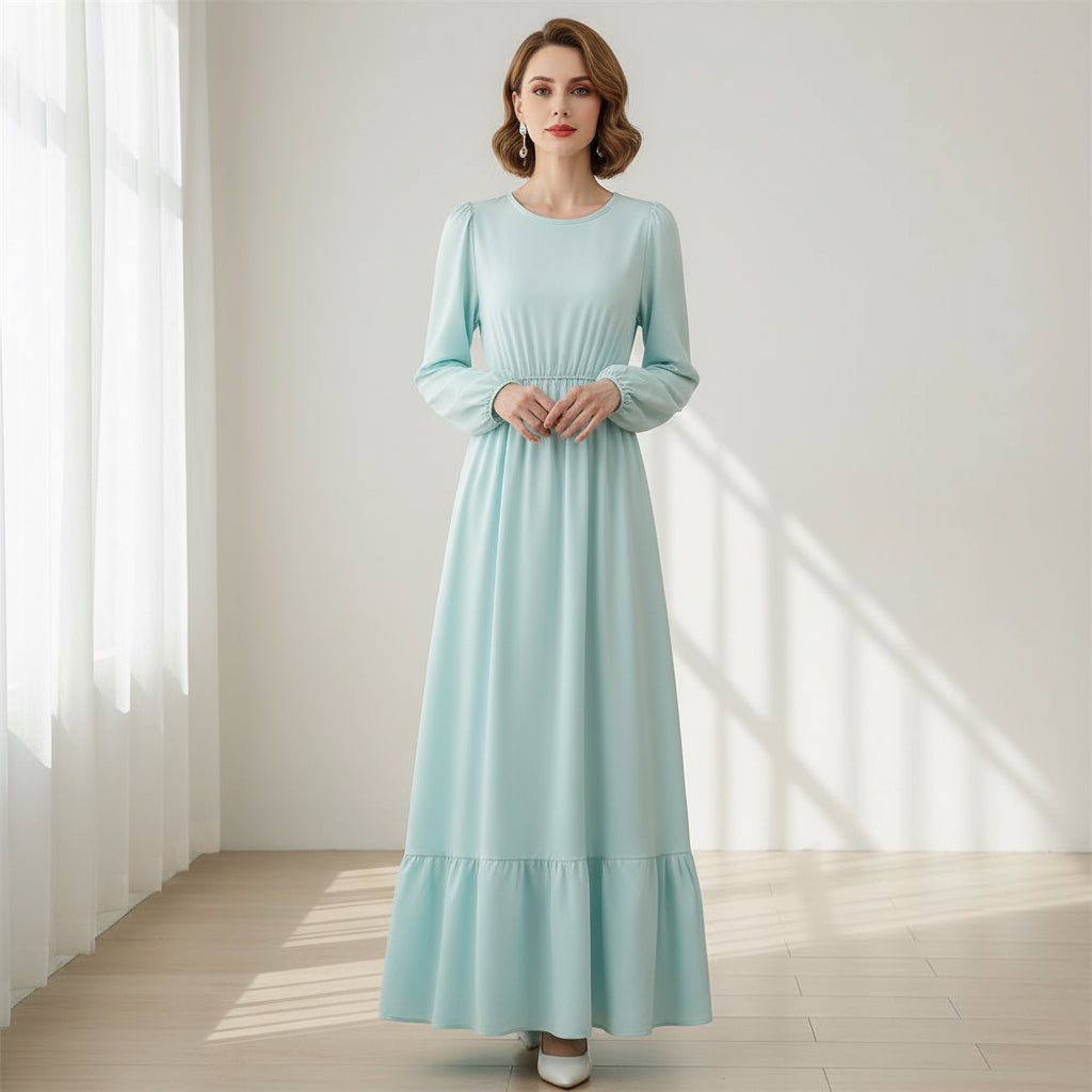 Premium Chiffon Maxi Dress for Trendy Women, Spring & Autumn Solid Loose Maxi Dress, Luxury & Comfort Combined Full Sleeve O-Neck Casual Dress for Every Occasion,