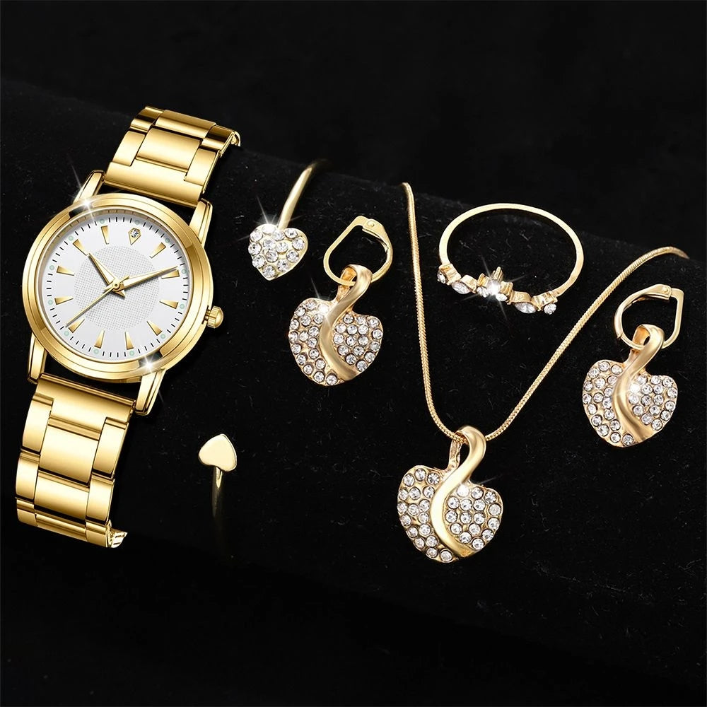 Gold Luxury Women’s Quartz Watch Jewelry Sparkle Like You Own the Moment , Luxury Meets Desire 4-in-1 Fashion Watch & Jewelry Gift Set Timeless, Premium & Totally Irresistible,