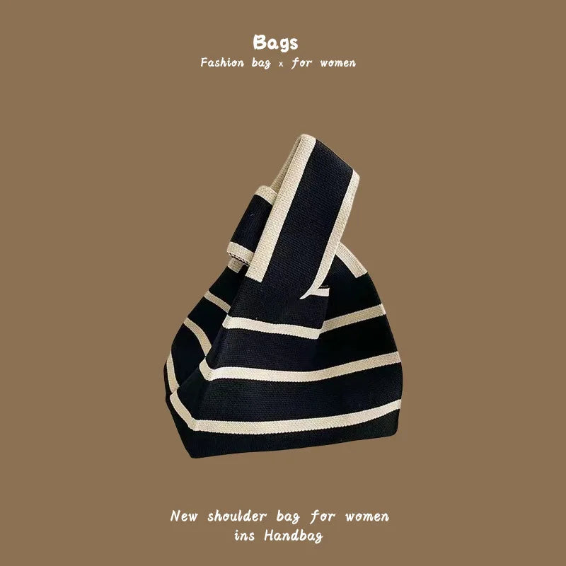 Women Handmade Knitted Small Handbag, Casual Wrist Bag, Student Reusable Shopper Mini Tote Bag, Suitable for Daily Use Outdoor