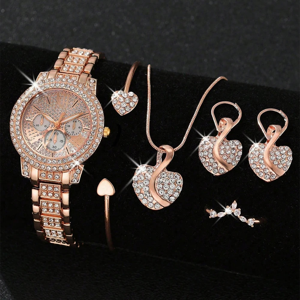 Gold Luxury Women’s Quartz Watch Jewelry Sparkle Like You Own the Moment , Luxury Meets Desire 4-in-1 Fashion Watch & Jewelry Gift Set Timeless, Premium & Totally Irresistible,
