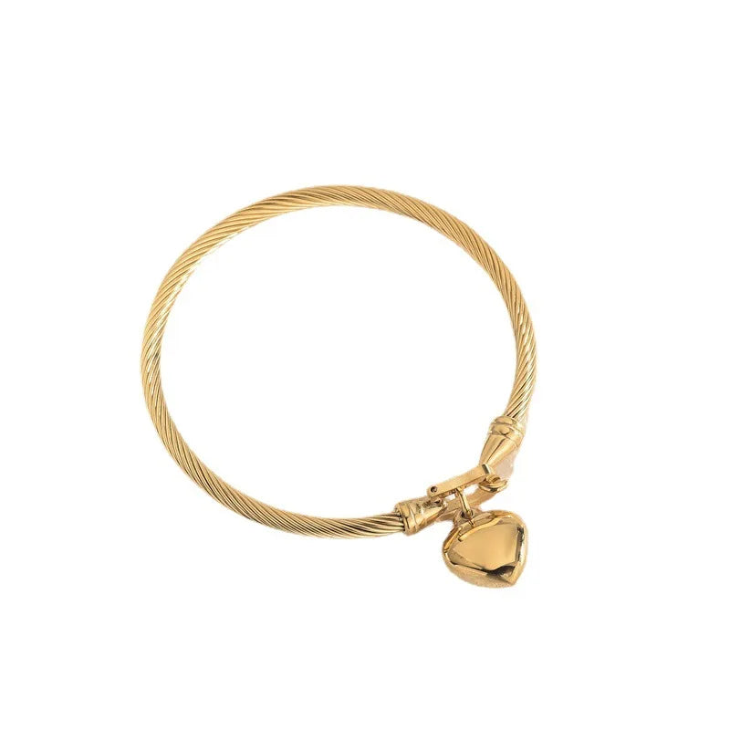 Premium 18k Gold Stainless Steel for Men & Women Gold Heart Charm Bracelet Perfect for Everyday Elegance, Luxury You Can Wear Stainless Steel Heart Pendant Bangle Gift Ready & Fashion-Forward,