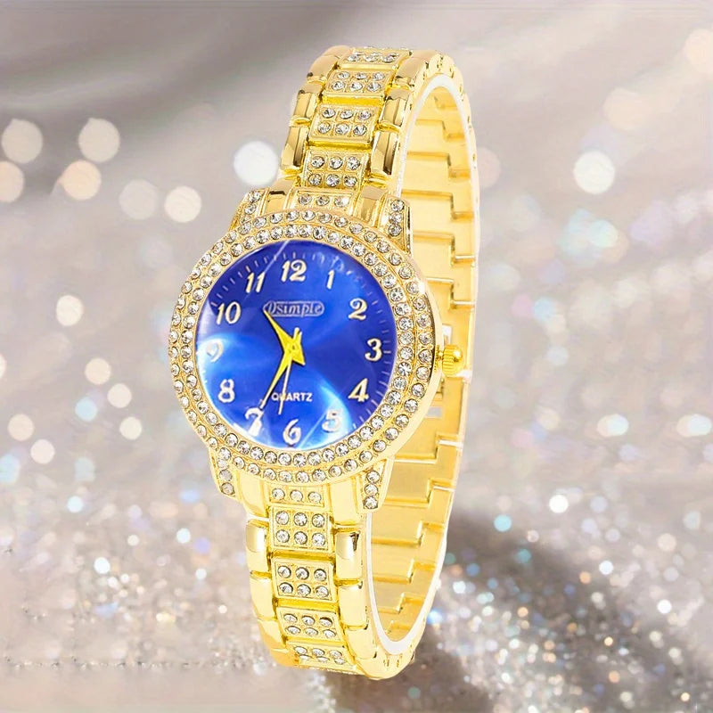 Premium Style & Sparkle Elegant Ladies Quartz Watch with Matching Jewelry Perfect Gift for Her, Luxury Meets Fashion 6PCS Elegant Quartz Watch & Jewelry Set Perfect for Valentine’s Day & Special Occasions