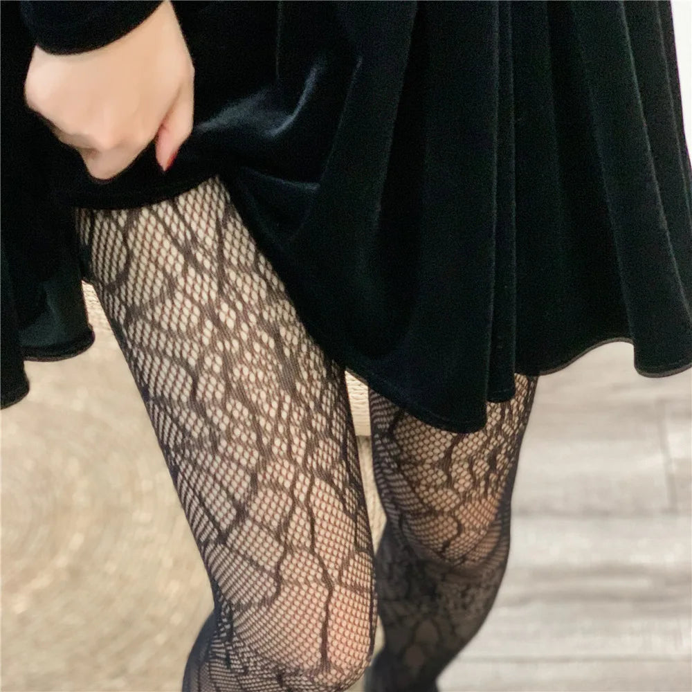 Spring Summer Thin Party Club Pantyhose Dark Hollowed Out Fishnet Stockings Women Gothic Spider Web Fish Net Black Silk Tights