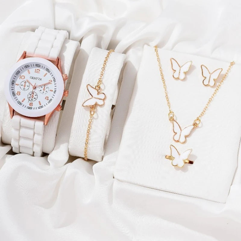 Premium Heart & Butterfly Jewelry Set Watches, Rings, Necklaces & Bracelets, High Quality Watch & Jewelry Set for Chic Women, Shine Bright in 2026 Trendy Quartz Watch