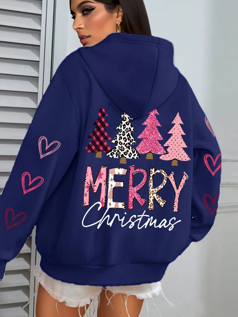 All Match Holiday Streetwear Women’s Merry Christmas Hoodie, Casual, Cozy & Christmas-Ready Harajuku Pink Tree Pullover, Merry Christmas Pink and more colours Tree Hoodie!, Celebrate 2025 in Style Christmas Tree Loose Hoodie
