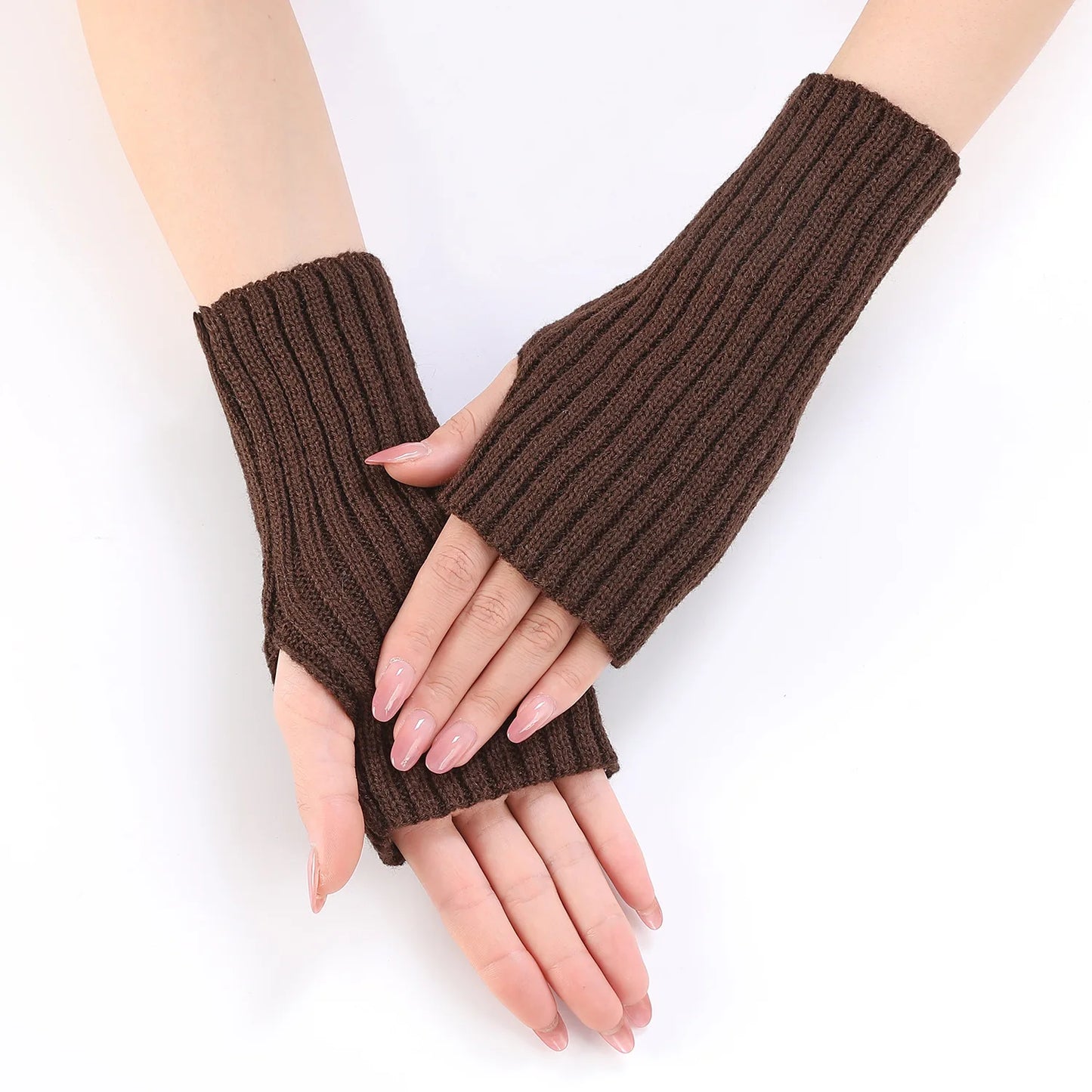Brand New 2026 Style Women Half Finger Gloves Winter Knitted Arm Sleeves Fingerless Mittens Solid Color Soft Gloves Students Touch Screen Gloves