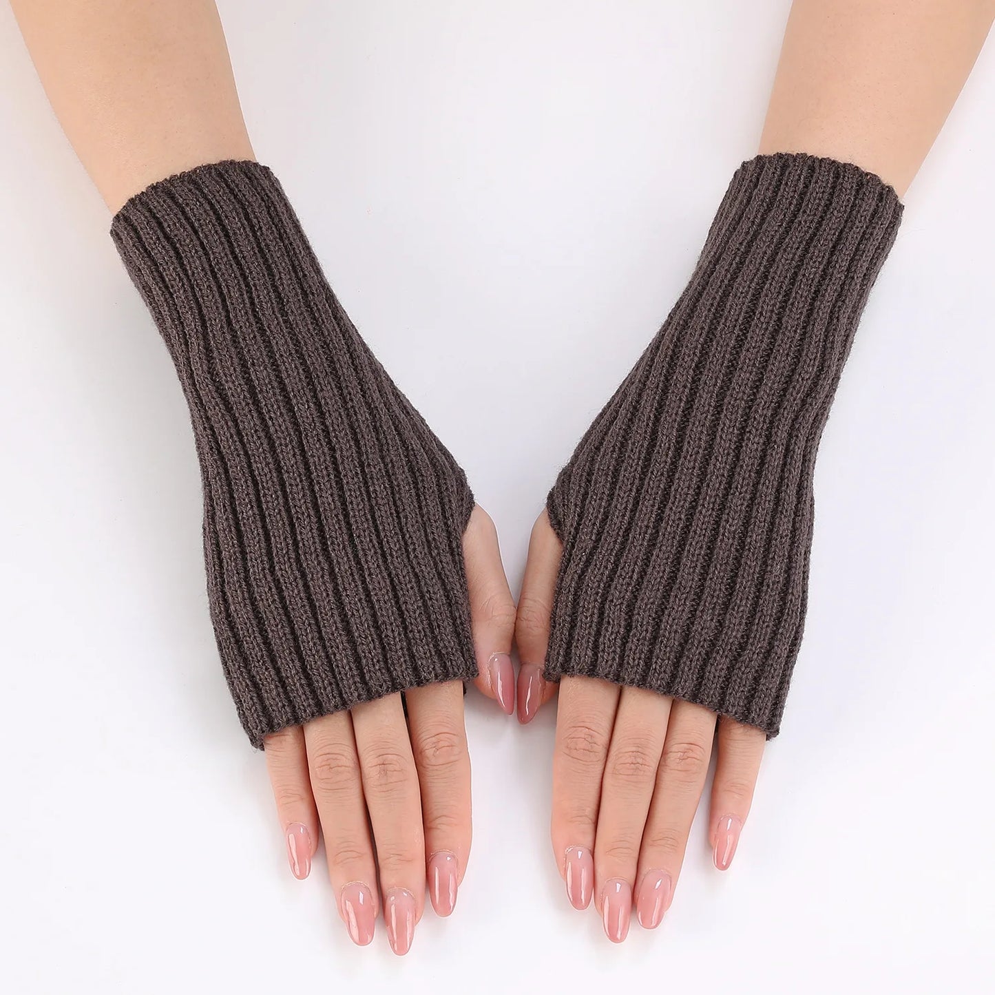 Brand New 2026 Style Women Half Finger Gloves Winter Knitted Arm Sleeves Fingerless Mittens Solid Color Soft Gloves Students Touch Screen Gloves