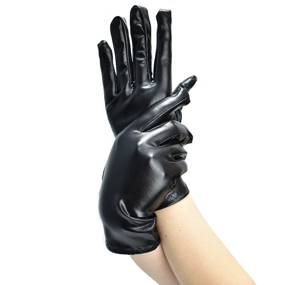 Premium Full Finger Dance & Cosplay Gloves for Women, 2026 Bold Glam! Short Black Patent Leather Gloves Sexy, Punk & Street Ready