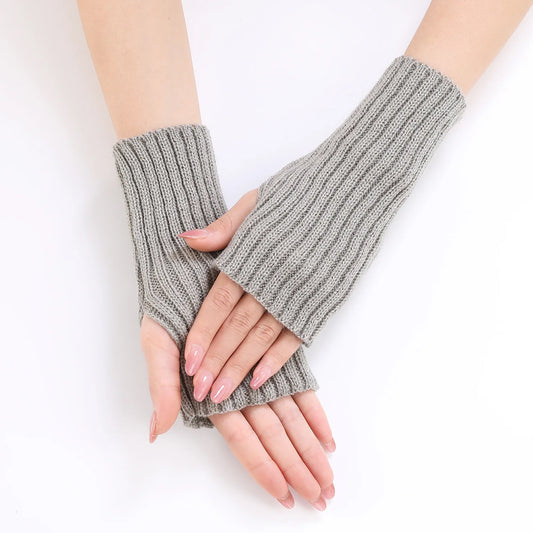 Brand New 2026 Style Women Half Finger Gloves Winter Knitted Arm Sleeves Fingerless Mittens Solid Color Soft Gloves Students Touch Screen Gloves