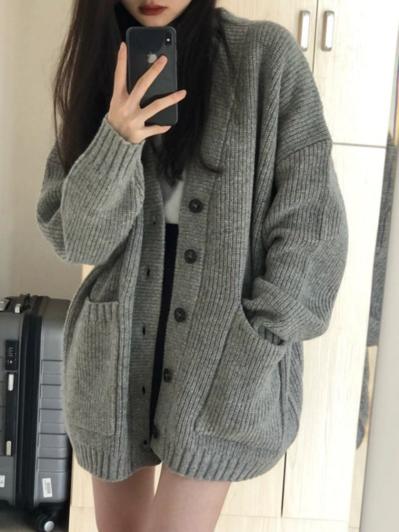 Autumn/Winter Loose Knit Cardigan Sexy, Stylish & Effortlessly Trendy, Premium V-Neck Long Sleeve Sweater Jacket for Women, Relaxed & Trendy! Women’s Knitted V-Neck Sweater Cardigan for Effortless Style