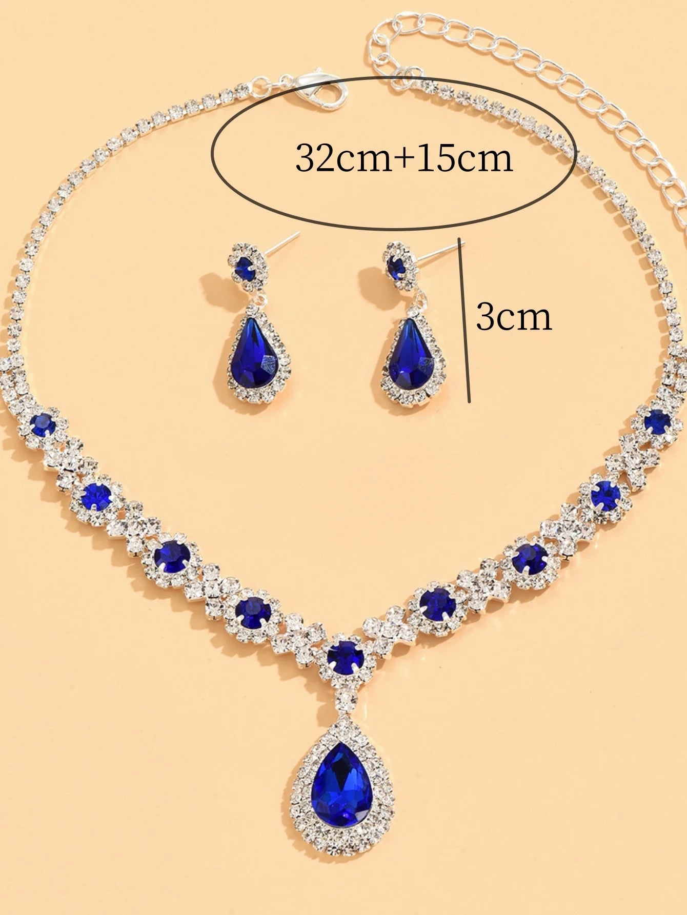 Premium Crystal Necklace & Earrings Set, Premium Wedding & Evening Jewelry 3 Piece Crystal Set for Chic and Trendy Ladies, Premium Wedding & Evening Jewelry 3 Piece Crystal Set for Chic and Trendy Ladies