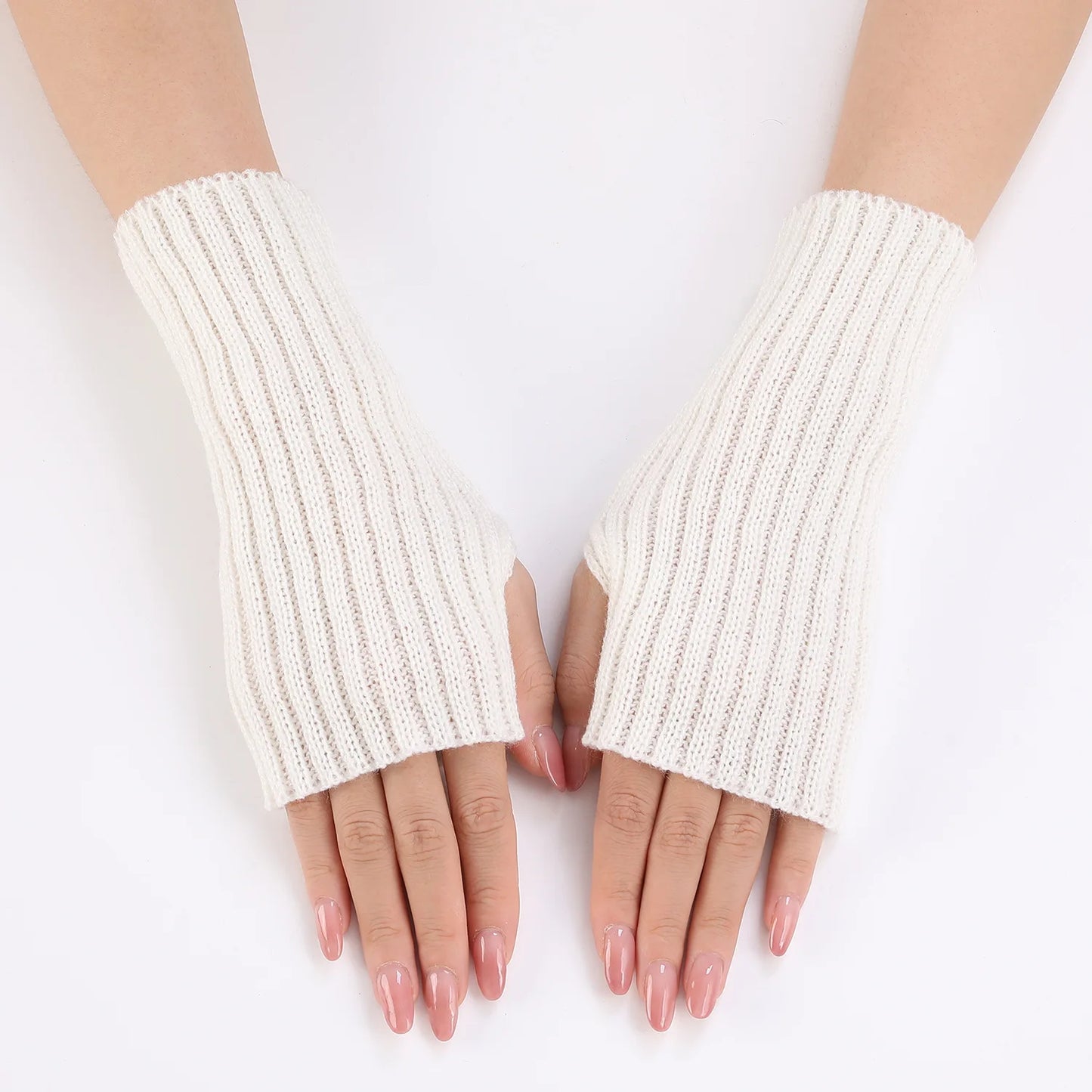 Brand New 2026 Style Women Half Finger Gloves Winter Knitted Arm Sleeves Fingerless Mittens Solid Color Soft Gloves Students Touch Screen Gloves