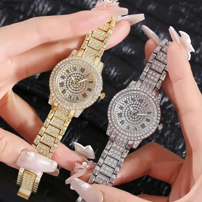 Luxury 2026 Fashion Rhinestone Watch for Women Gifts Sparkling Quartz Timepiece with Stainless Steel Strap Wristwatch for Lover