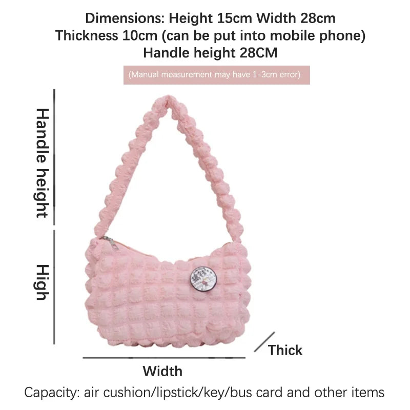 Fashion Mini Puffer Tote Bag Quilted Circle Phone Purse Elegant Purple Soft Nylon Padded Key Pouch Simple Trend Handbag