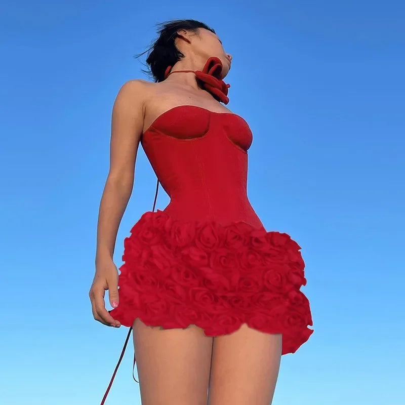 Luxe Floral Elegance Sexy 3D Sheath Dress with Corseted Waist Premium & Irresistible Premium Sexy Wrap Hip Sheath Dress 3D Floral Design