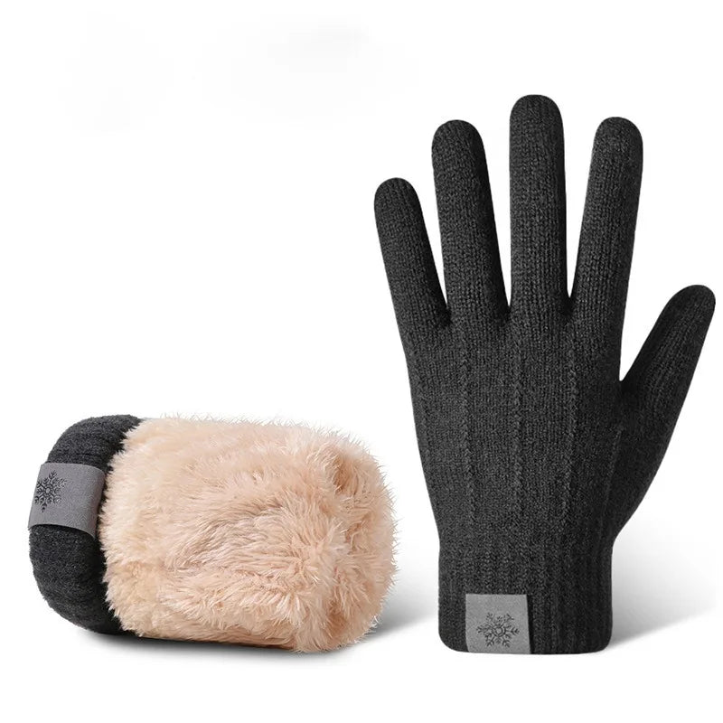 Premium High Class Touch Screen Gloves for Men Women, Winter Warm Flece Lined Knit Gloves, Stretchable Thickened Skiing Travel Gloves