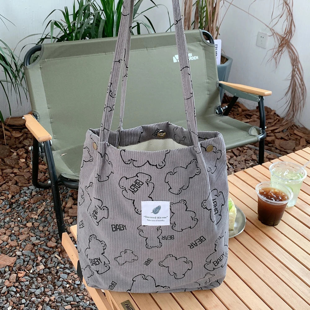 Premium Canvas Lined Shoulder Bag Stylish, Practical & Fashion2026 Wild Chic! Corduroy Leopard Tote Bag Cute, Eco-Friendly & Ultra Trendy