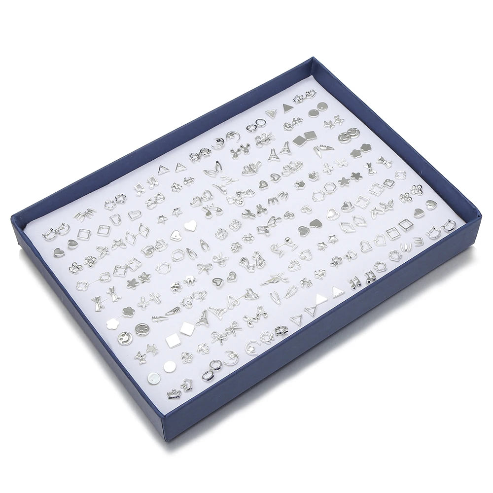 Luxury & Variety in One Set 2026 Premium Sparkle! 100 Pairs Women’s Women’s Stud Earring Collection Premium Quality, Lightweight Stud Earrings Hearts, Stars & Crowns for Trendy Fashionistas