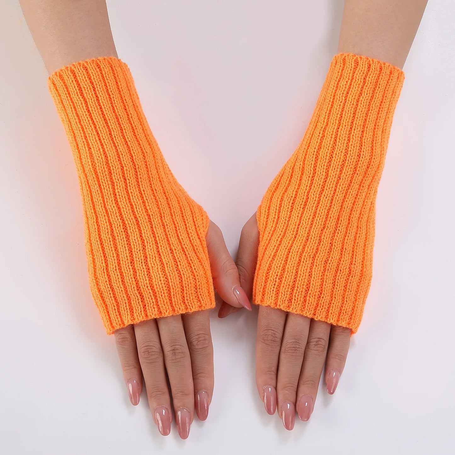 Brand New 2026 Style Women Half Finger Gloves Winter Knitted Arm Sleeves Fingerless Mittens Solid Color Soft Gloves Students Touch Screen Gloves