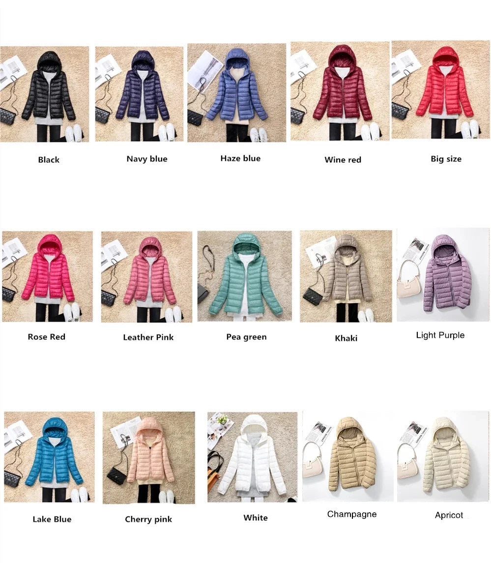 Women Puffer Jacket 2024 New Spring Autumn Female Ultra Light Weight Packable Hooded Down Coats Winter Inner Dock Down Coat