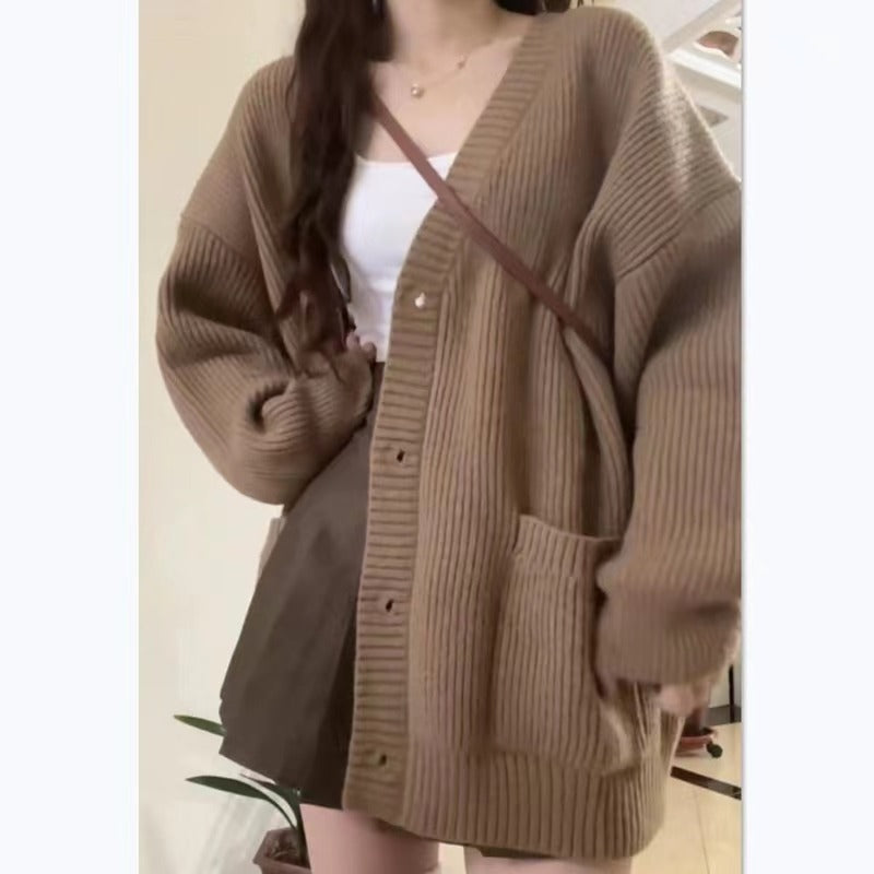 Autumn/Winter Loose Knit Cardigan Sexy, Stylish & Effortlessly Trendy, Premium V-Neck Long Sleeve Sweater Jacket for Women, Relaxed & Trendy! Women’s Knitted V-Neck Sweater Cardigan for Effortless Style