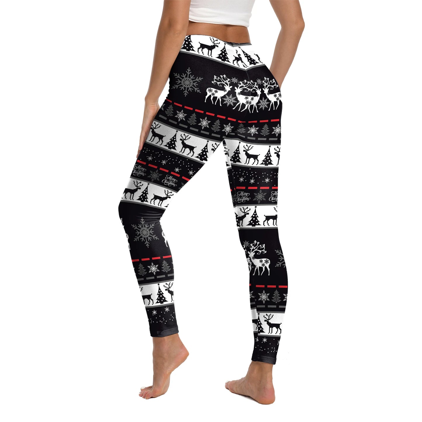 High Quality Festive Snowflake & Elk Print Leggings!, Festive & Fierce Elk Snowflake Christmas Leggings 2025, Christmas Party-Perfect Leggings Cozy, Chic & Figure-Flattering
