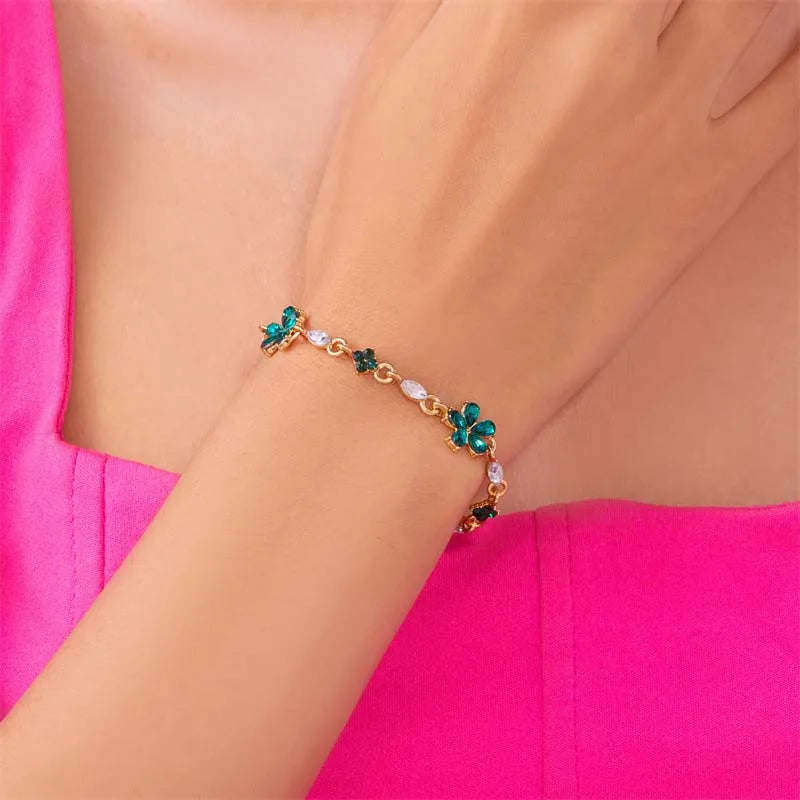 Premium Luxury Quality 2026 Edition Luxury Colorful Zircon Flower Bracelet For Women Girls Korean Sweet Gold Color Crystal Adjustable Bracelet Jewelry Gift