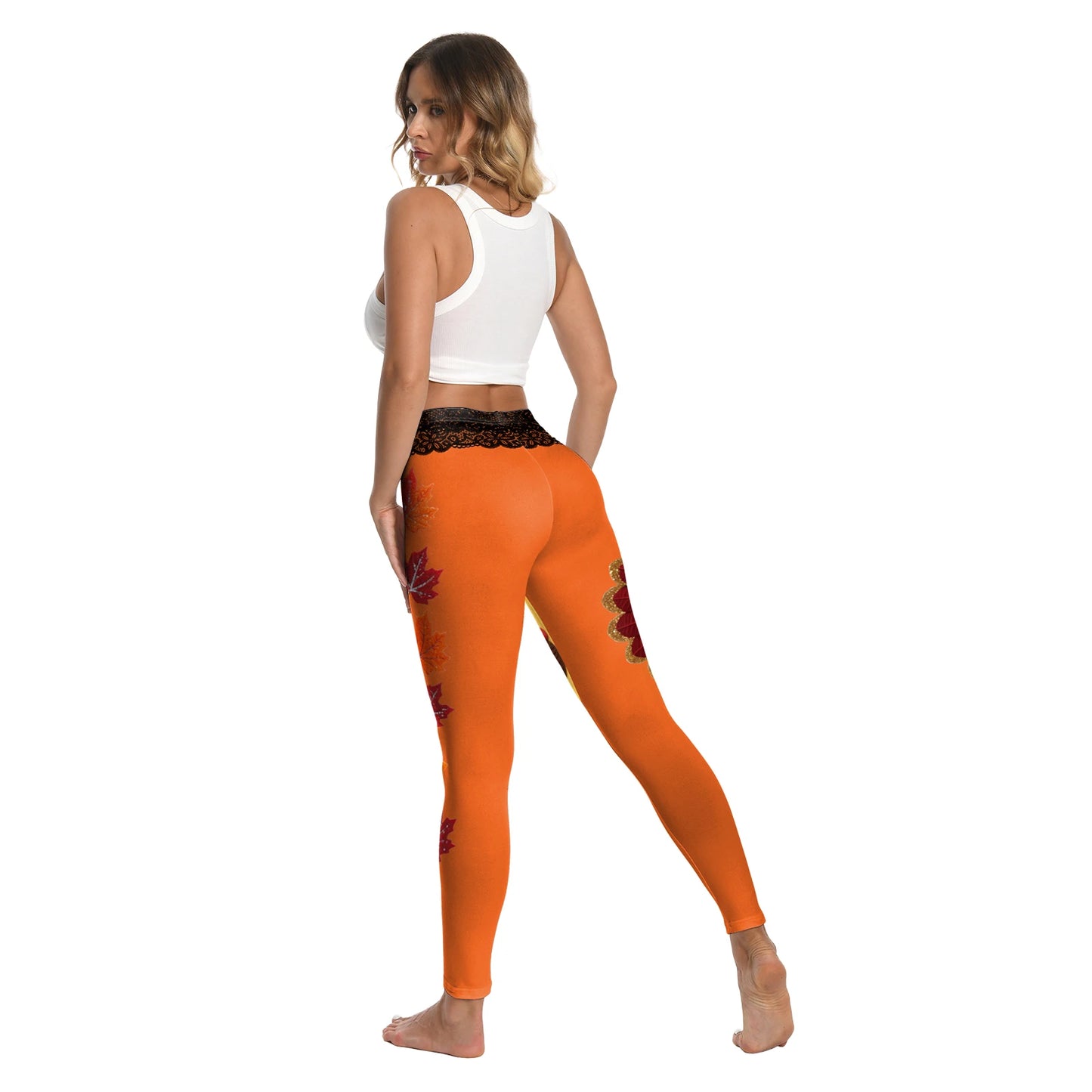 High Quality 2026 Edition Maple Leaf Pattern Cosplay Leggings Thanksgiving Day Turkey Tight Pants Woman Autumn Holiday Costumes Party Performance Trousers