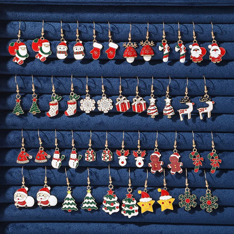 Brand New 2026 Style Premium Quality 25Pairs/5Pairs Christmas Series Earrings Cartoon Santa Claus Gingerbread Man Snowflake Alloy Earrings Set Women Christmas Gifts