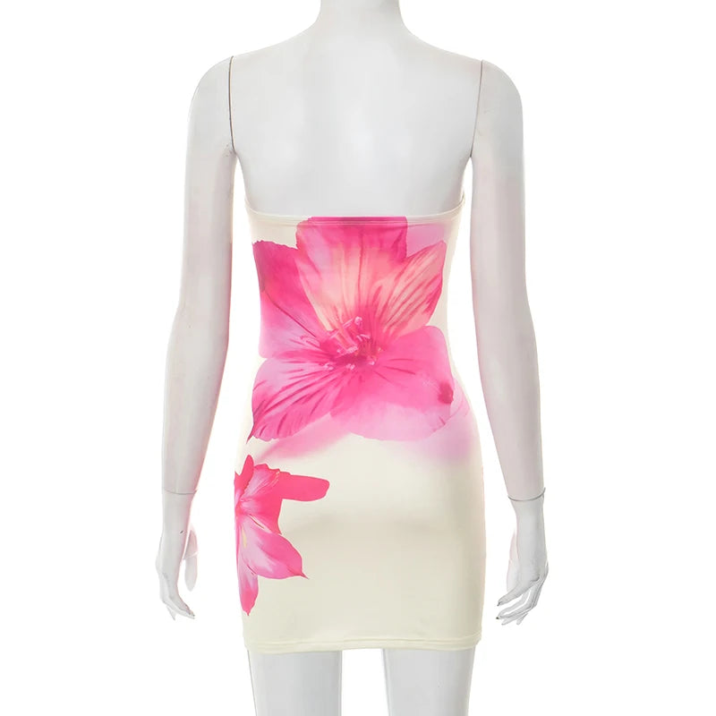 CUTENOVA 2026 Premium Floral Dress Beach Goddess Meets City Glam, Strapless Backless Mini Dress Sexy, Elegant & Effortlessly Chic , Strapless Floral Mini That Defines 2026 Vacation Fashion