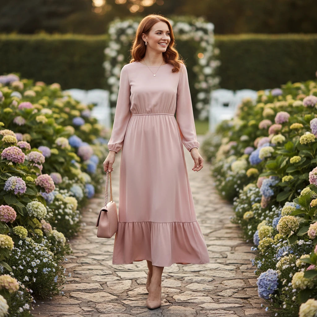 Premium Chiffon Maxi Dress for Trendy Women, Spring & Autumn Solid Loose Maxi Dress, Luxury & Comfort Combined Full Sleeve O-Neck Casual Dress for Every Occasion,