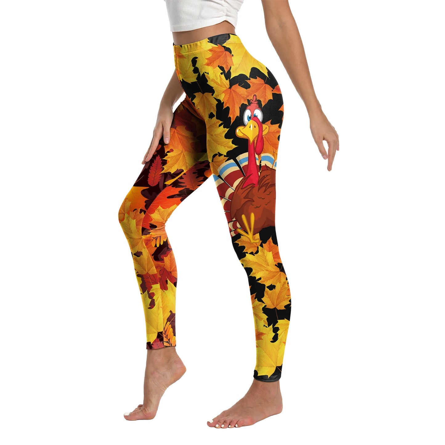 High Quality 2026 Edition Maple Leaf Pattern Cosplay Leggings Thanksgiving Day Turkey Tight Pants Woman Autumn Holiday Costumes Party Performance Trousers