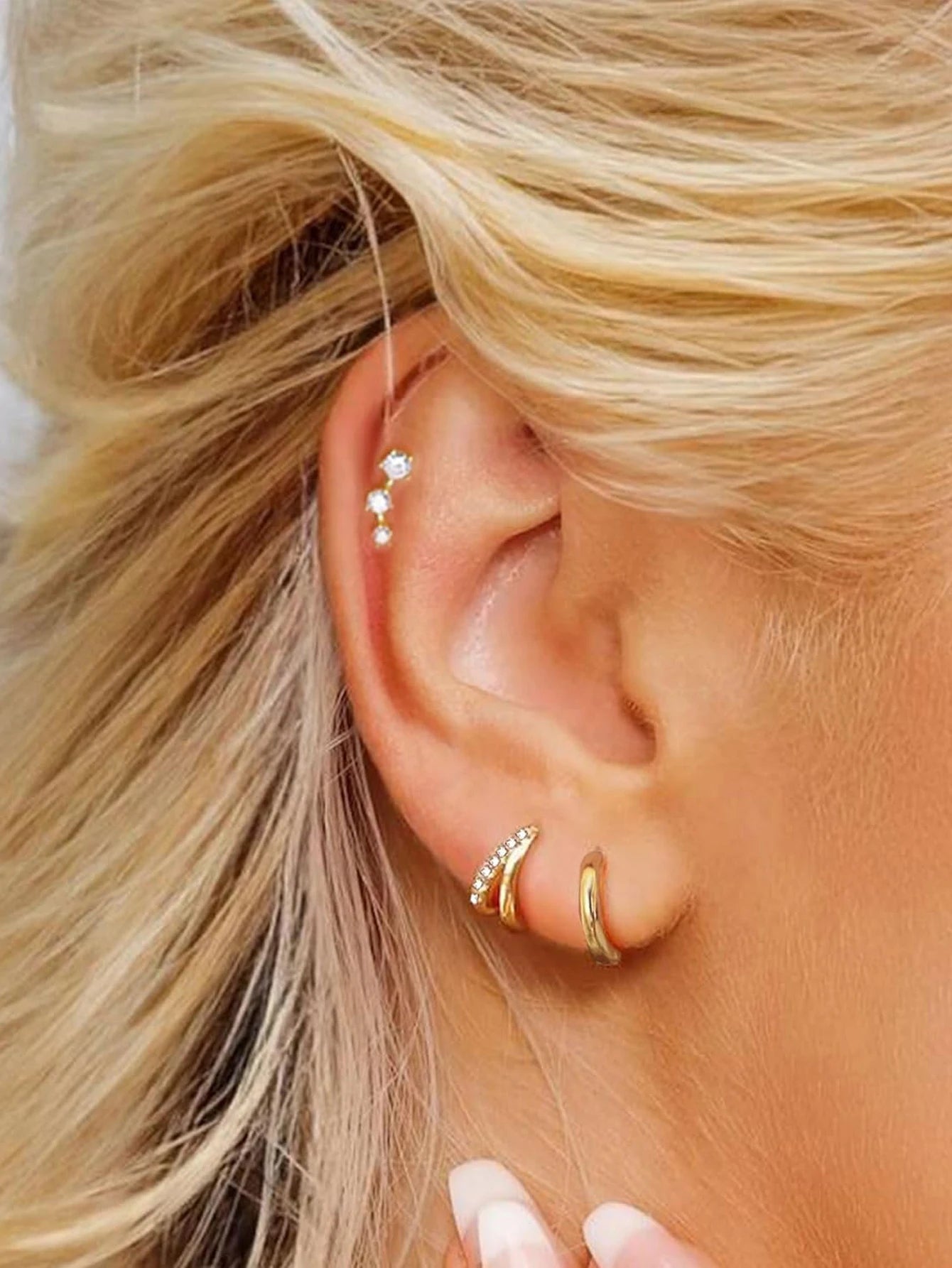 Premium Quality 2026 Luxury Edition 6 Pairs Small Gold Hoop Stud Earrings Set for Somen, 14K Gold Plated  Huggie Hoop Earrings Double Hoop Earrings CZ Stud Earrings
