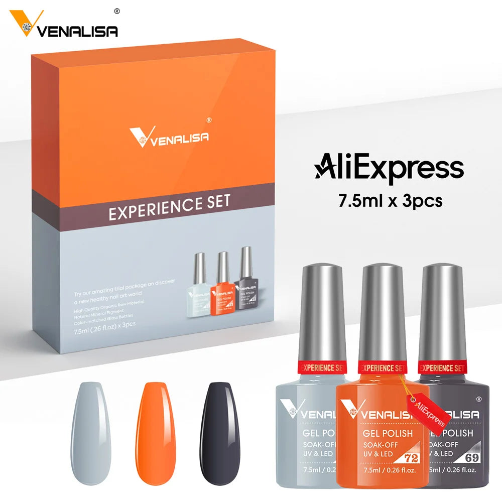 VENALISA Gel Kit 7.5ml x3 Perfect for Chic & Instagram-Ready Nails!, VENALISA Gel Kit 7.5ml x3 Perfect for Chic , VENALISA 3pcs Gel Polish Kit, DIY Salon-Quality Nails at Home, Soak-Off UV/LED Gel Polish