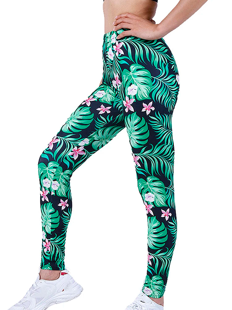 Brand New 2026 Edition CUHAKCI Fashion Women Leggings Beautiful Leaf Floral Printing High Waist Jeggings Stretch Pant Sexy Hot Sale Clothing Mujer