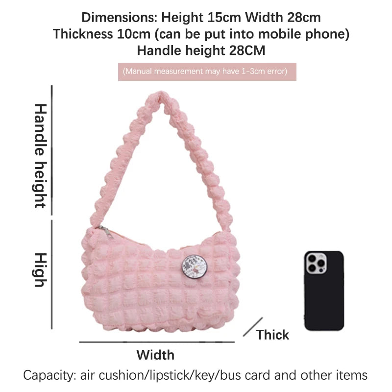 Premium Soft Cloud Bubbles Handbags For Woman Girls Pleated Cloud Underarm Bag Pouch Bag Casual Shoulder Bag Women Cute Purse
