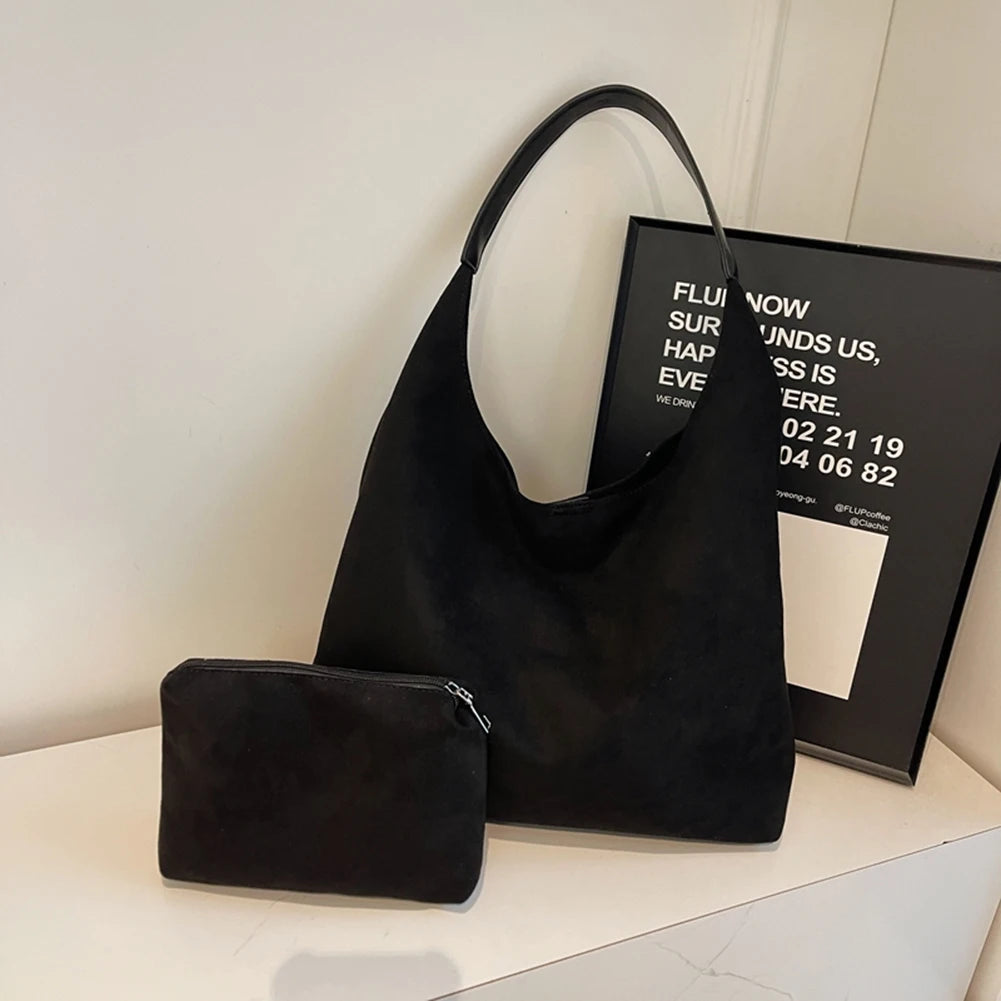 Women Suede Shoulder Bag Large Capacity Vintage Women's Bag Retro Handbag Simple Casual Commuter Bag Autumn Winter Work Travel