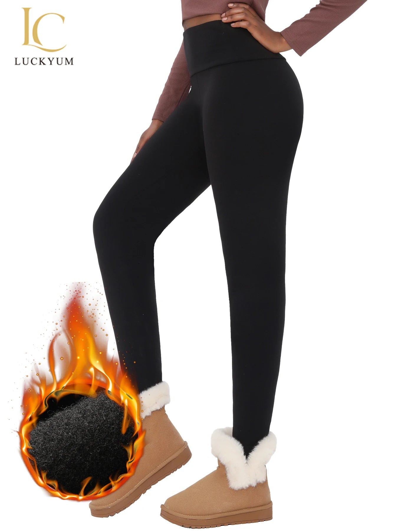Womens Thermal Fleece Lined High Waisted Leggings. Workout Winter Warm Thick Tights Soft Yoga Pants