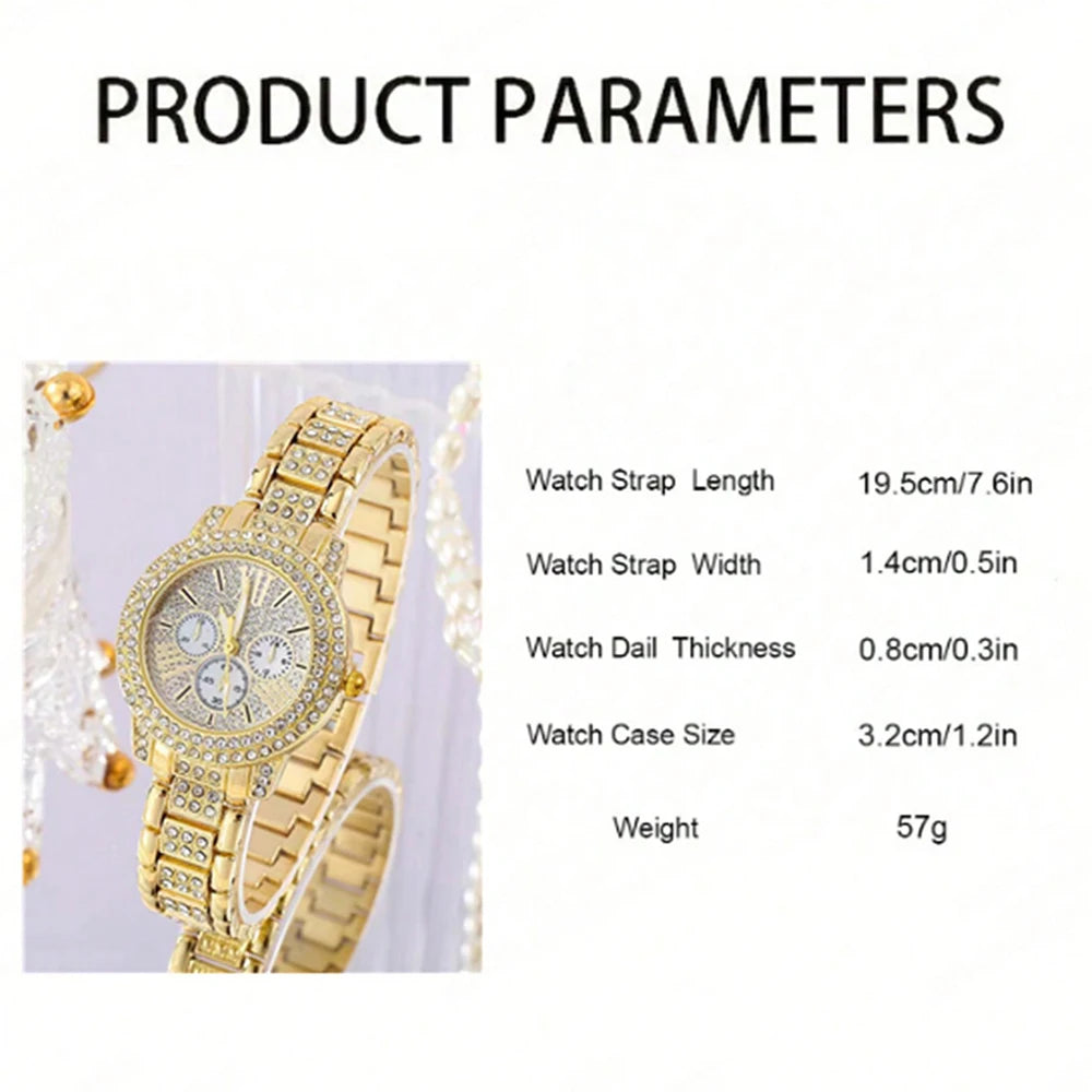 Gold Luxury Women’s Quartz Watch Jewelry Sparkle Like You Own the Moment , Luxury Meets Desire 4-in-1 Fashion Watch & Jewelry Gift Set Timeless, Premium & Totally Irresistible,