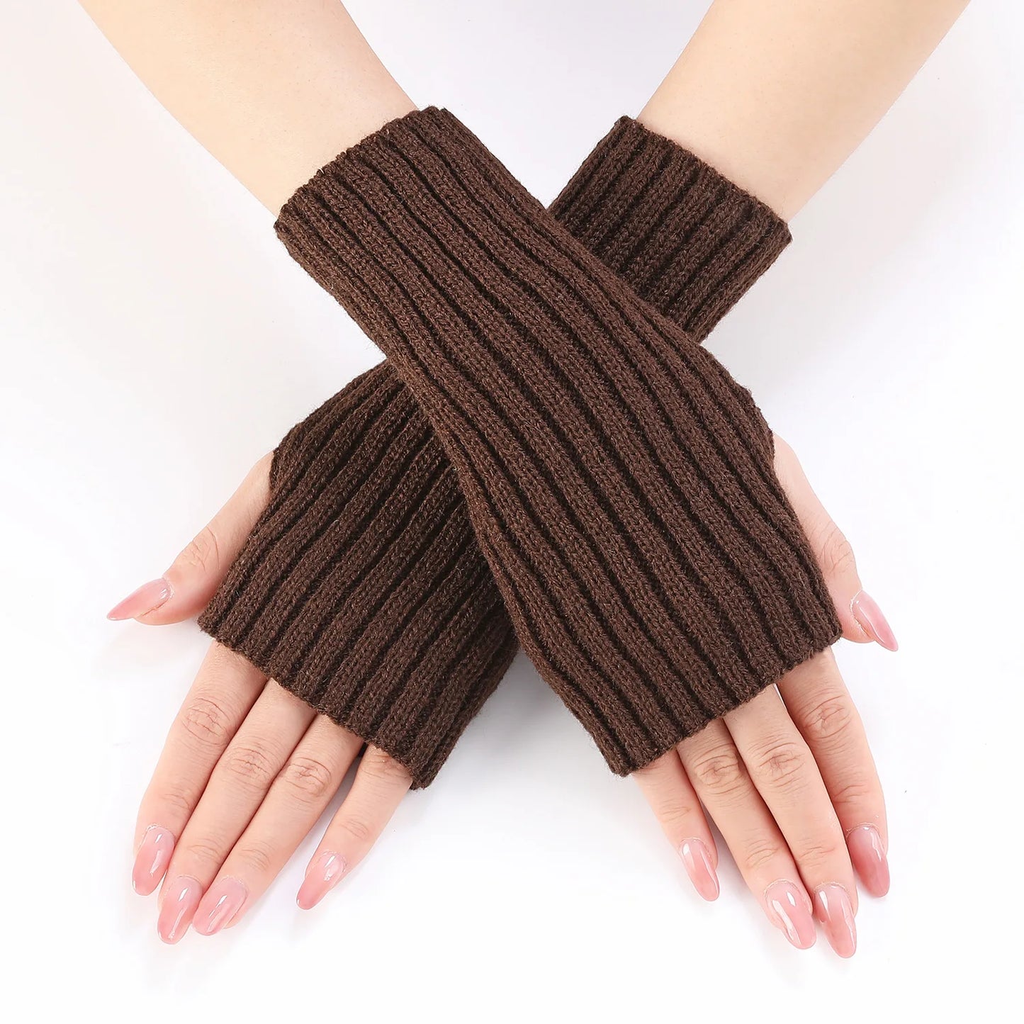 Brand New 2026 Style Women Half Finger Gloves Winter Knitted Arm Sleeves Fingerless Mittens Solid Color Soft Gloves Students Touch Screen Gloves
