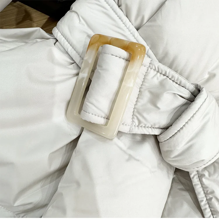 Winter Hooded Women's Down Jackets Ultra Light Warm Casual Lace-up Coat Female Puffer Jacket With Belt Elegant Parka Overcoat