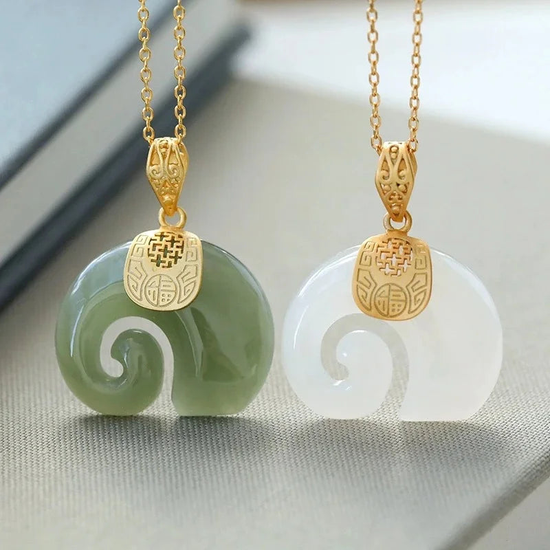 Premium Quality Boutique Natural Stone Hetian Jade Elephant Pendant 18K Gold Plated Chain Necklace Choker Jewelry for Women Birthday Anniversary