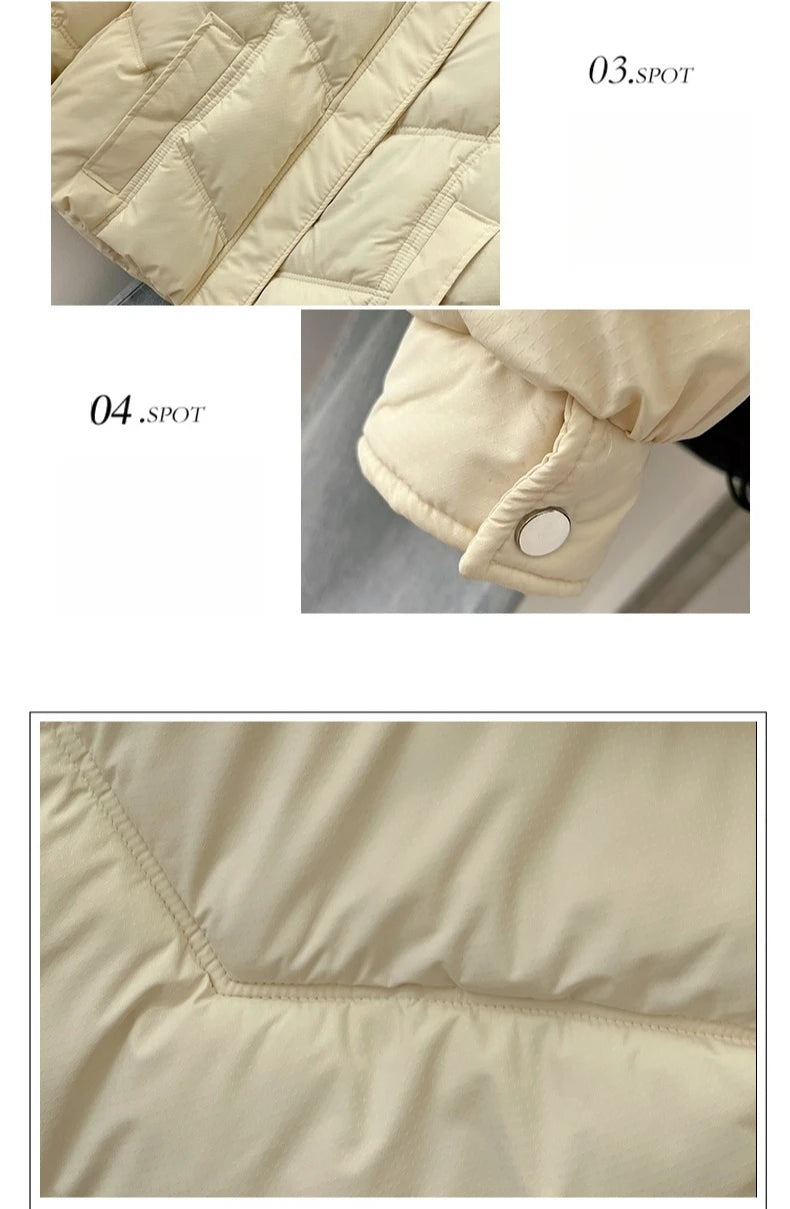 2025 Autumn Winter Puffer Jacket Women Thicken Down Cotton Padded Loose Coat Female Hooded Solid Long Sleeve Short Parkas