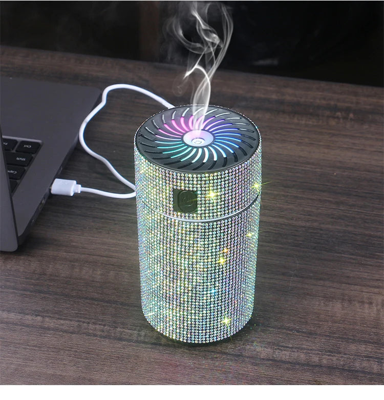 High Quality 2026 Edition Luxury Shiny Car Diffuser Humidifier with LED Light Diamond Auto Air Purifier Diffuser Air Freshener Bling Car Accessories