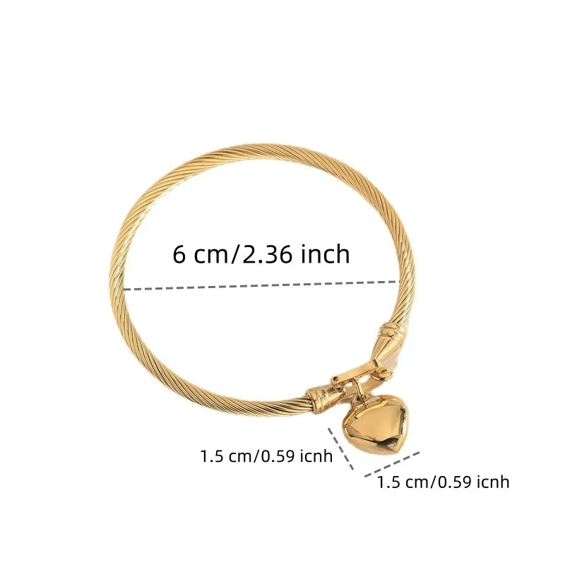 Premium 18k Gold Stainless Steel for Men & Women Gold Heart Charm Bracelet Perfect for Everyday Elegance, Luxury You Can Wear Stainless Steel Heart Pendant Bangle Gift Ready & Fashion-Forward,