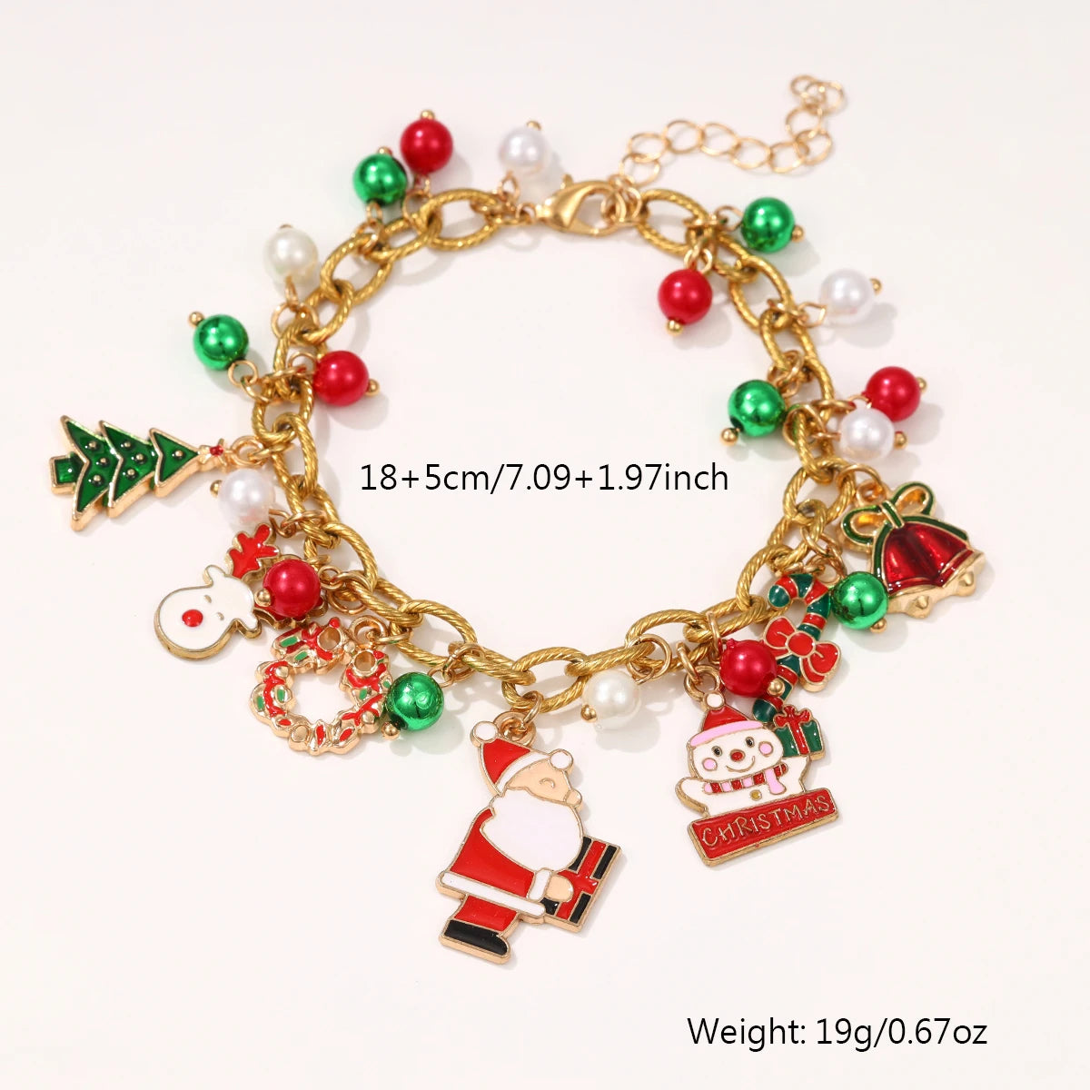 Premium Brand 2026 Style 1 Piece New Christmas-Themed Metal Bracelet with Santa Claus (Holding a Gift) & Christmas Tree Designs(color random)
