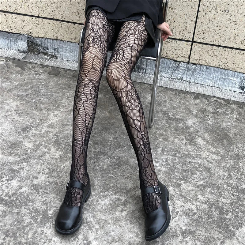 Spring Summer Thin Party Club Pantyhose Dark Hollowed Out Fishnet Stockings Women Gothic Spider Web Fish Net Black Silk Tights