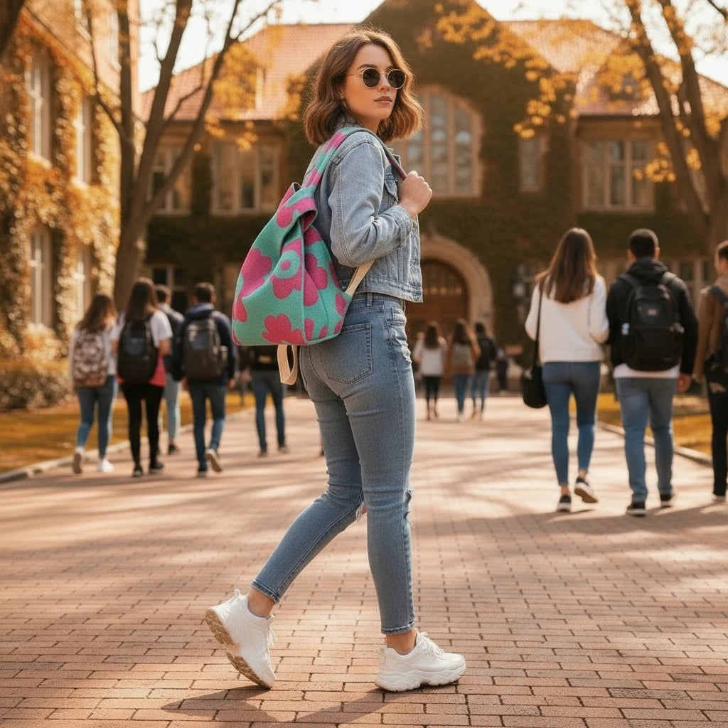 Women Handmade Knitted Small Handbag, Casual Wrist Bag, Student Reusable Shopper Mini Tote Bag, Suitable for Daily Use Outdoor